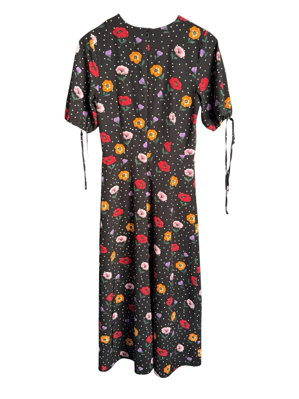 Dark Romantic Floral Polka Dot Midi Dress Size 4 Cottagecore 90’s Novelty Print - Picture 3 of 12